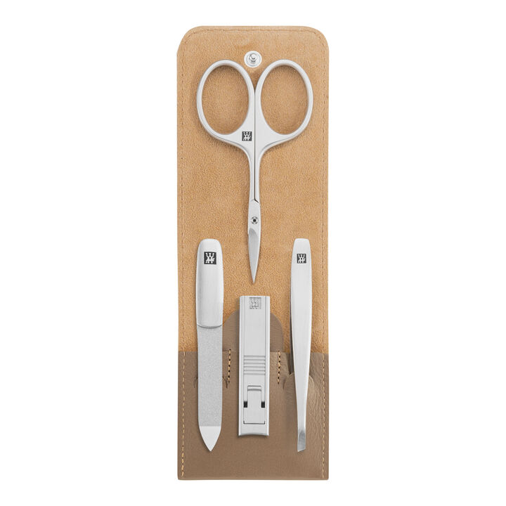 PREMIUM, 5-pc, Leather Snap Fastener Case, Taupe, large 1