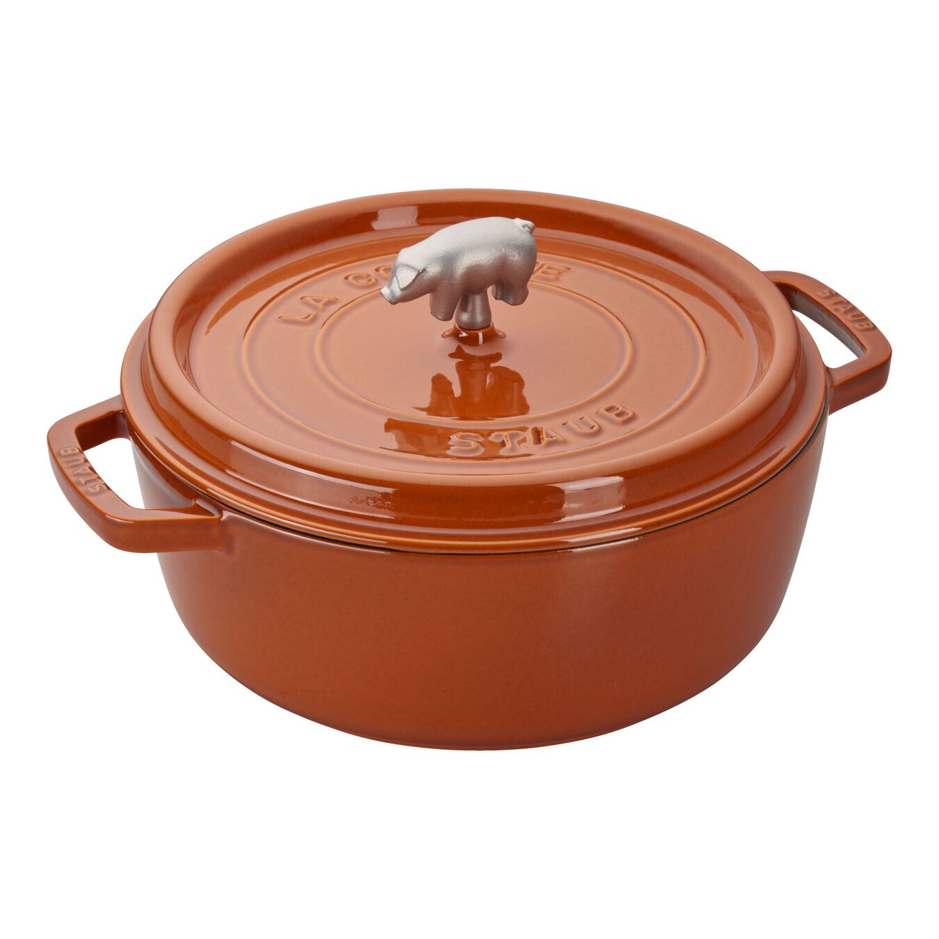Staub Cast Iron 6qt Cochon Shallow Wide Round Cocotte Burnt Orange
