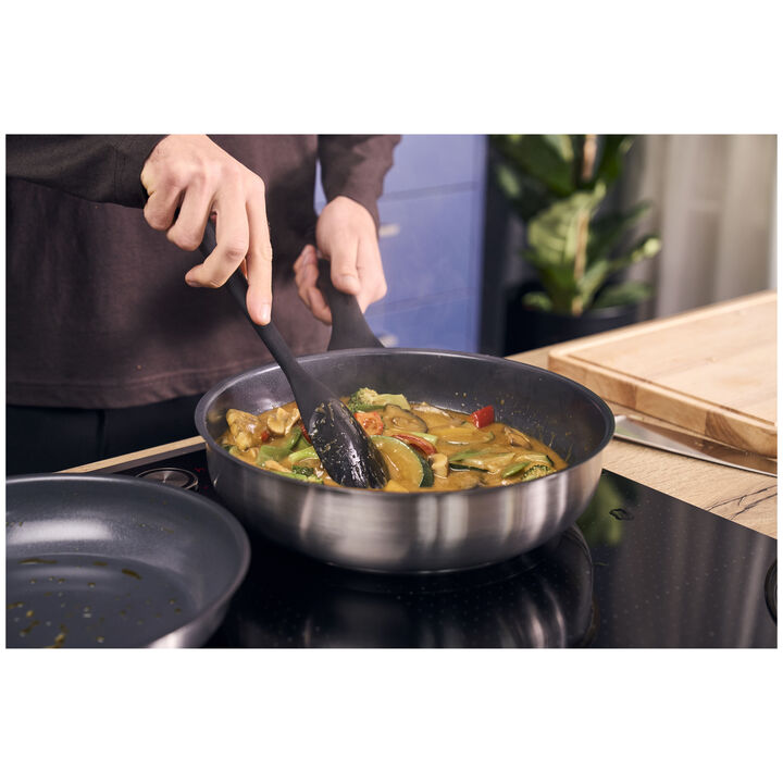 Stream Ceramic, 28 cm round Stainless steel Saute pan with glass lid silver, large 4