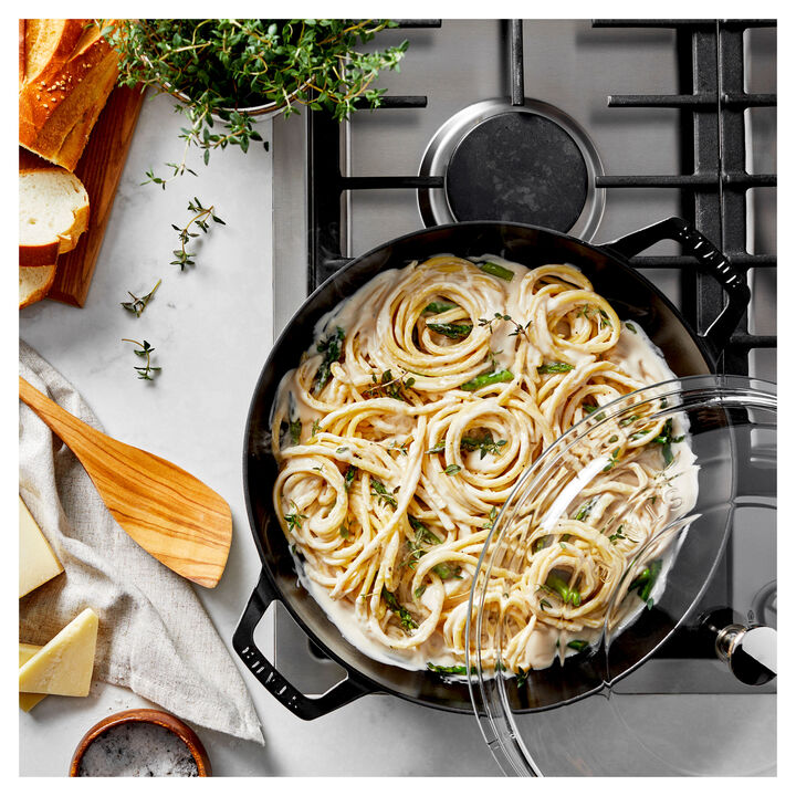 Cast Iron, 3.5 qt, Braiser With Glass Lid, White Truffle, large 3