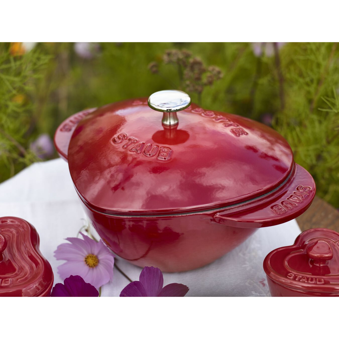 Cocotte 20 cm, Herz, Kirsch-Rot, Gusseisen,,large 2