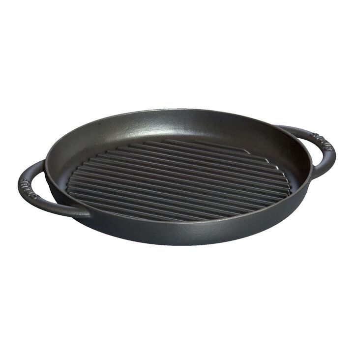 Cast Iron, 10-inch, Round Double Handle Pure Grill, black matte, large 1