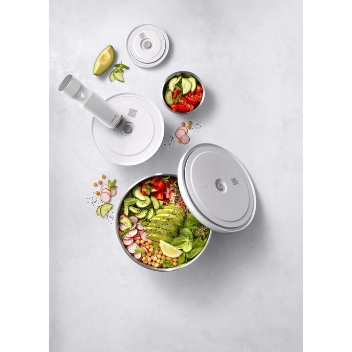 Fresh & Save BOWLS, Vacuum bowl set S/M/L / 13 Piece, glass, transparent-white, large 3