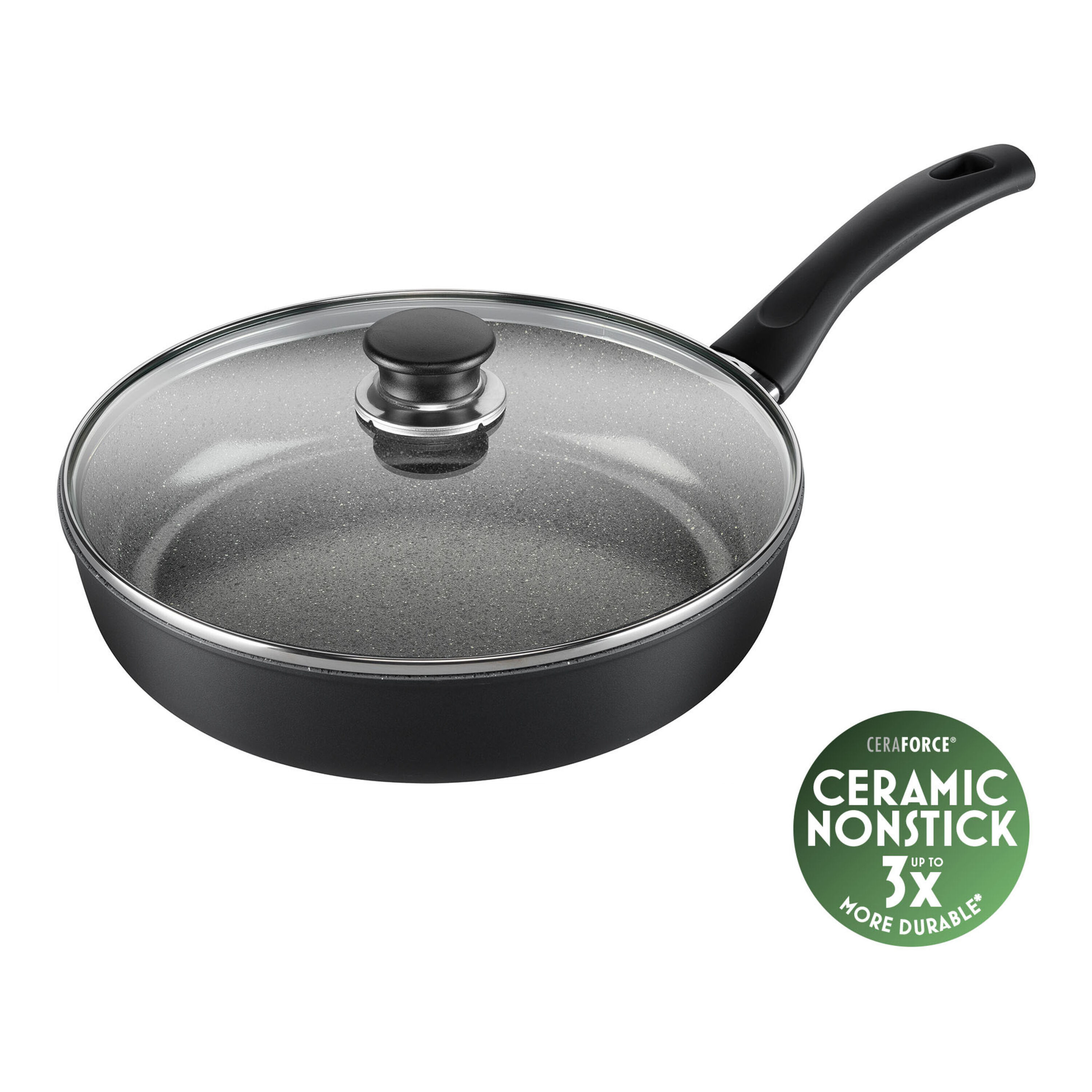 BALLARINI Bari Schmorpfanne mit Deckel, 28 cm, Aluminium, Keramische Antihaftbeschichtung - Farbe: Steinoptik Grau