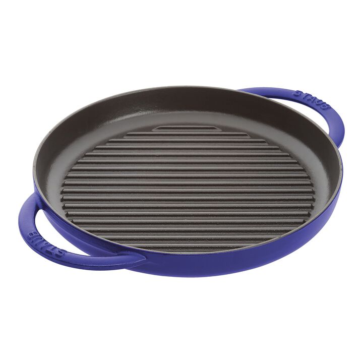 Cast Iron, 10-inch, Round Double Handle Pure Grill, dark blue, large 1