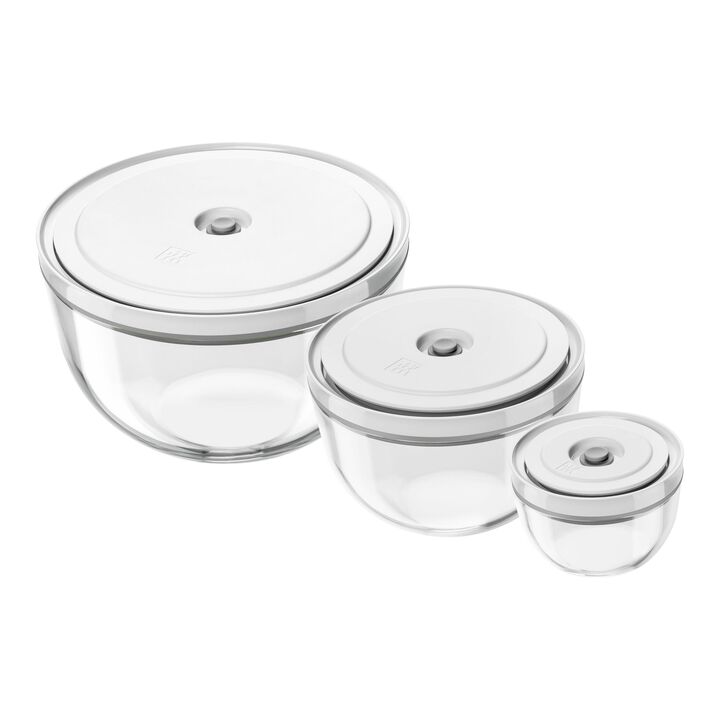 Fresh & Save BOWLS, Vacuum bowl set S/M/L / 6 Piece, glass, transparent-white, large 1