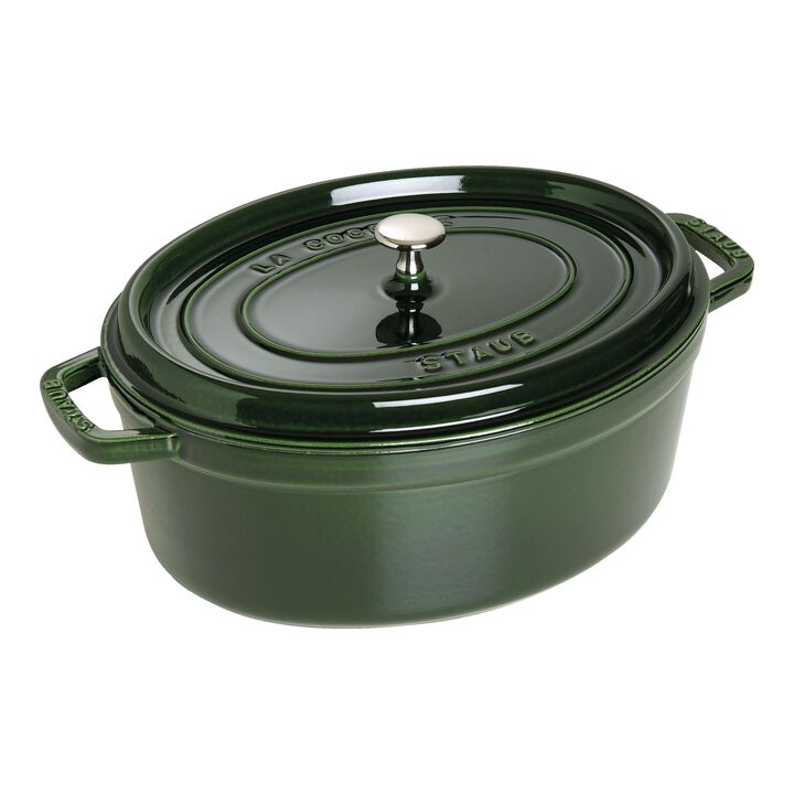 Cast Iron, 5.75 qt, Oval, Dutch Oven, Basil, large 1