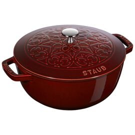 3.6 l cast iron round French Oven, lily decal, grenadine-red
