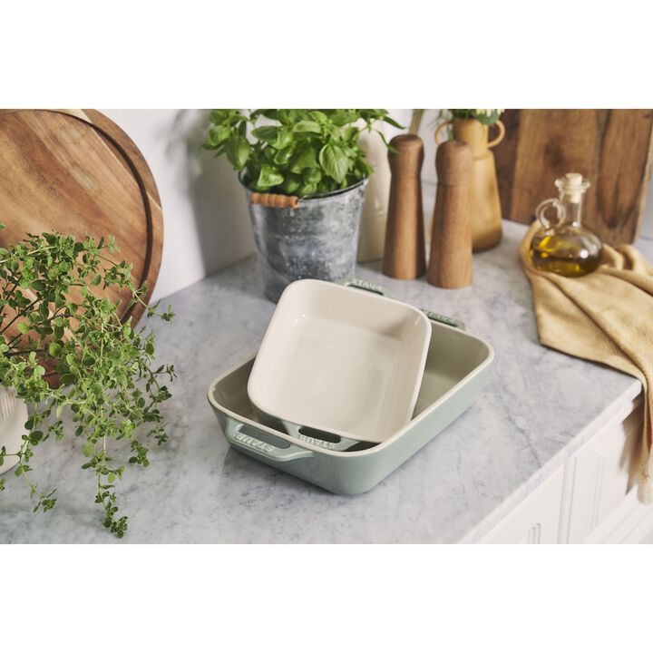 Stoneware, 2-pc, Rectangular Baking Dish Set, eucalyptus, large 3