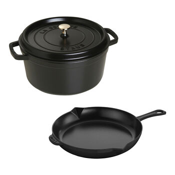 3-pc, Cocotte and Fry Pan Set, black matte,,large 1