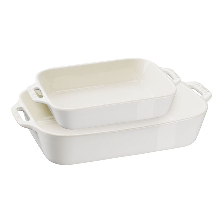 Stoneware, 2-pc, Rectangular Baking Dish Set, ivory-white, large 1
