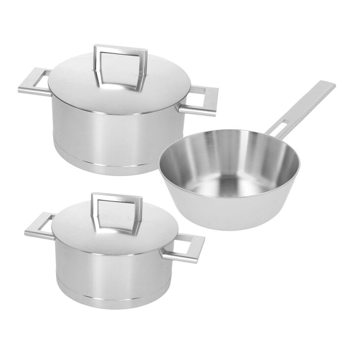 John Pawson 7, Set de casseroles et de poêles avec couvercle à double parois, 3-pces, large 1