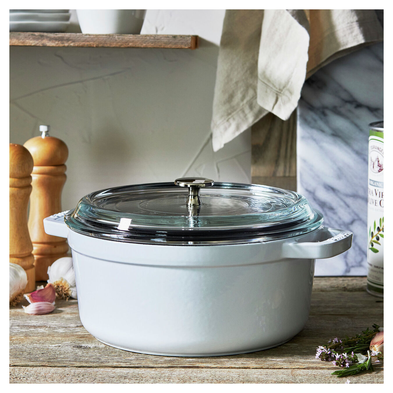 4 qt, round, Glass Lid Cocotte, white,,large 4