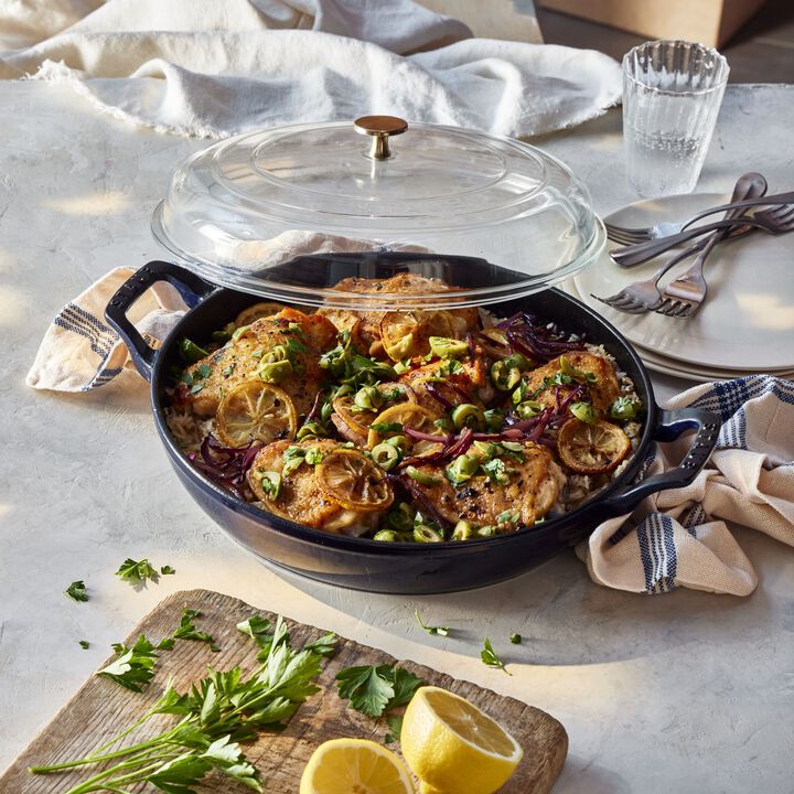 Cast Iron, 3.5 qt, Braiser With Glass Lid, Dark Blue, large 2