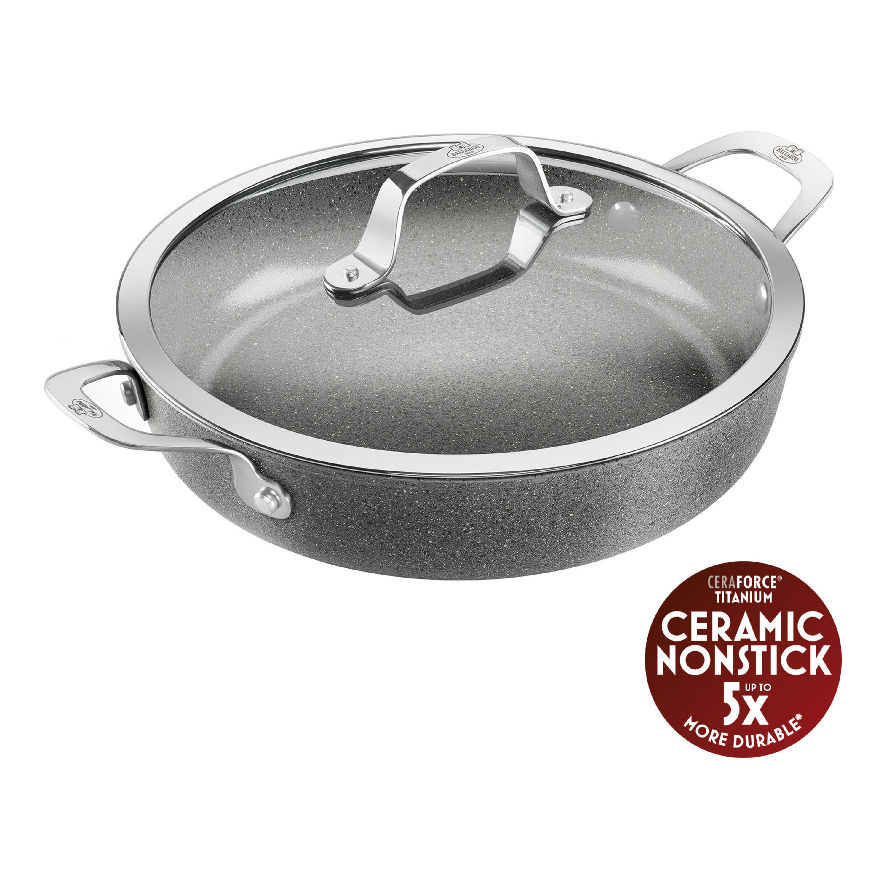 Ballarini Salina Serving Pan With Lid, 28 Cm, Titanium-Reinforced Ceramic Non-Stick Coating, Titanium-Reinforced Ceramic Non-Stick Coating