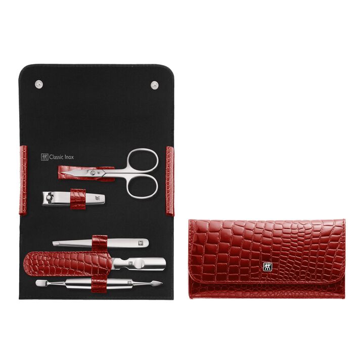 Classic Inox, 5-pc, Leather Snap Fastener Case, Red, large 1