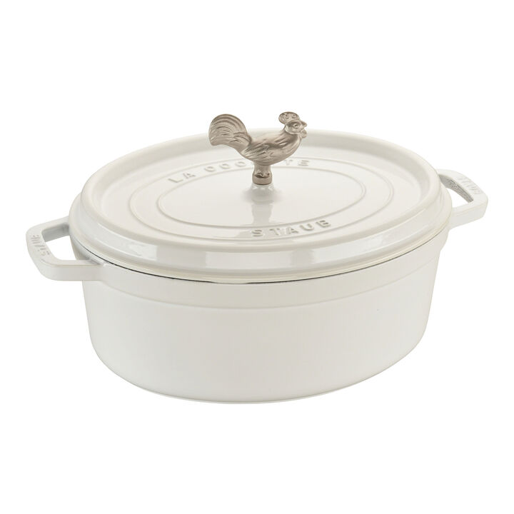 Cast Iron, 5.75 qt, Oval, Coq Au Vin Dutch Oven, Pure-white, large 1