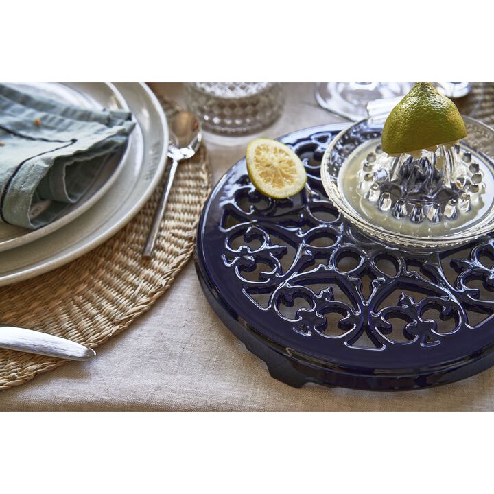 Cast Iron - Accessories, 9-inch, Round, Cast Iron Lilly Trivet, Dark Blue, large 2