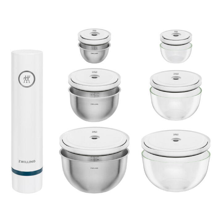 Fresh & Save BOWLS, Vacuum bowl set S/M/L / 13 Piece, glass, transparent-white, large 1