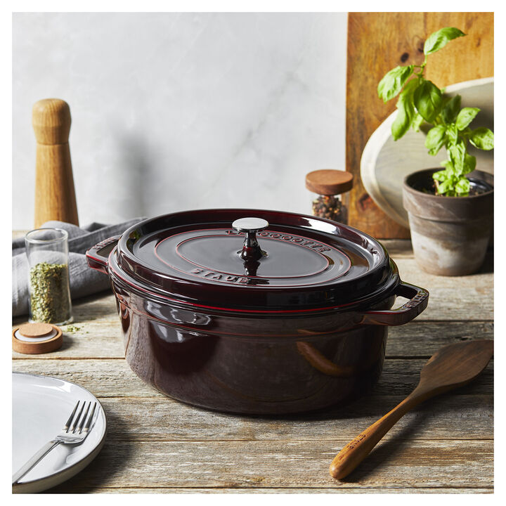 Cast Iron, 5.75 qt, Oval, Dutch Oven, Grenadine, large 2