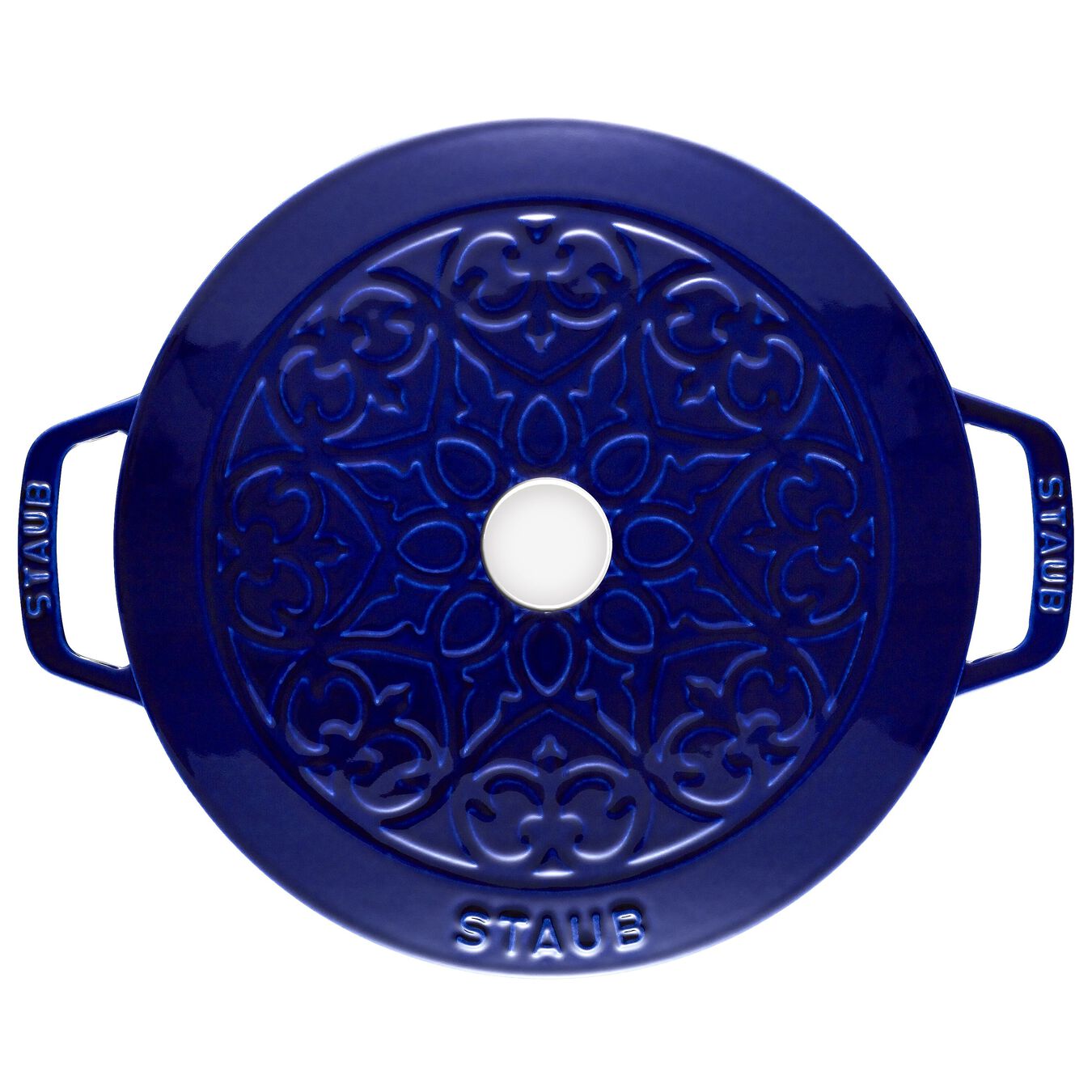 4.8 l cast iron round French oven, lily decal, dark-blue,,large 3