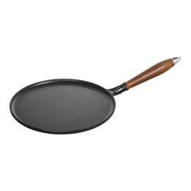 Staub Pans, Crepiere con manico in legno rotonda - 28 cm, nero