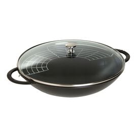 Staub Specialities, 37 cm Cast iron Wok with glass lid black