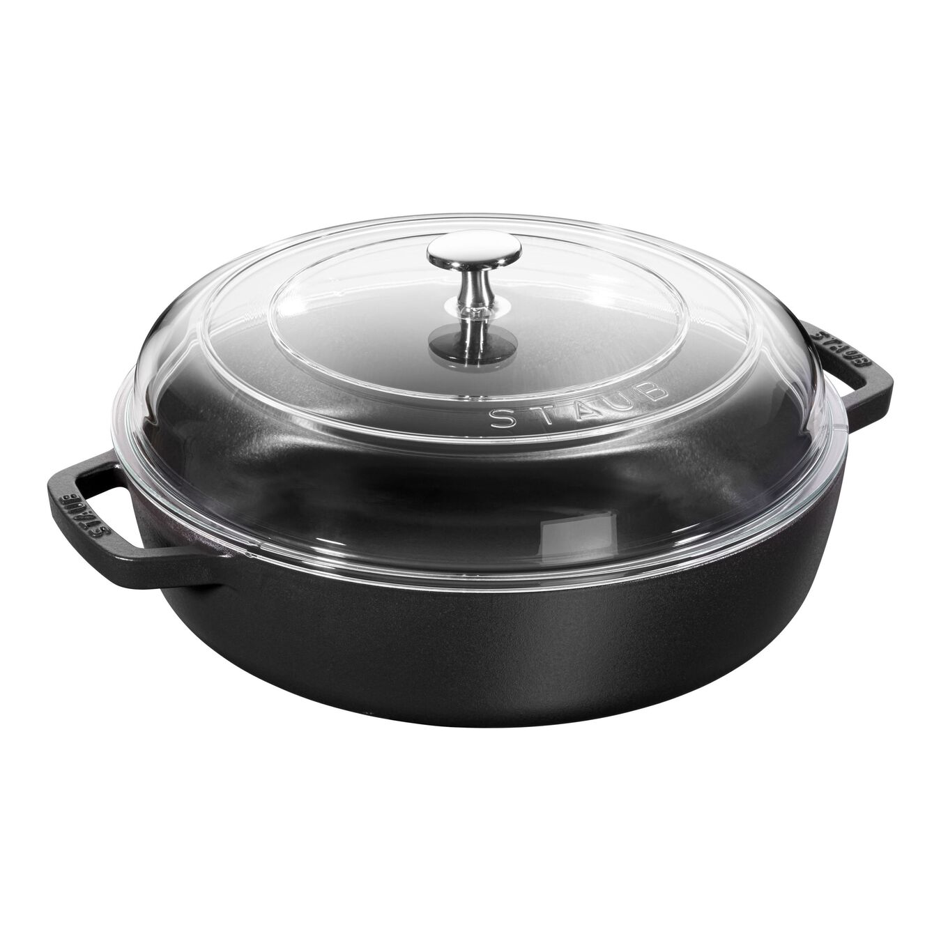 3.7 l cast iron round Saute pan with glass lid, black,,large 1