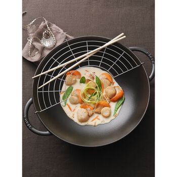 Wok Tava Cam Kapaklı | d&ouml;k&uuml;m demir | Siyah | 37 cm,,large 5