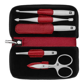 6-pc, Leather Snap Fastener Case, Red