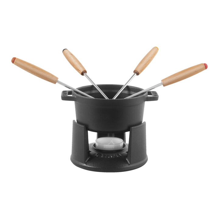 Cast Iron, 4-inch, 0.25-qt Mini Chocolate Fondue Set, black matte, large 3