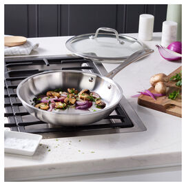 3 Ply, 9.5-inch, 18/10 Stainless Steel, Frying Pan With Glass Lid