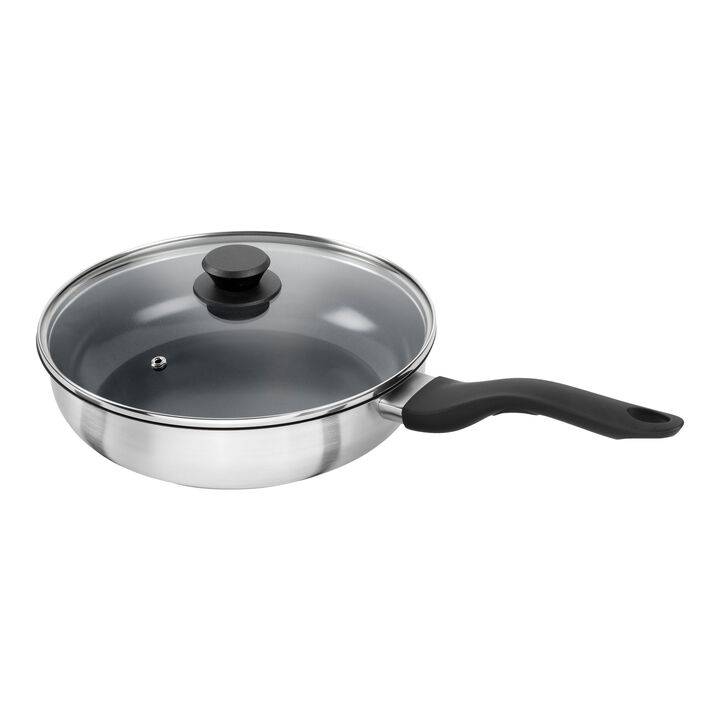 Stream Ceramic, 28 cm round Stainless steel Saute pan with glass lid silver, large 1