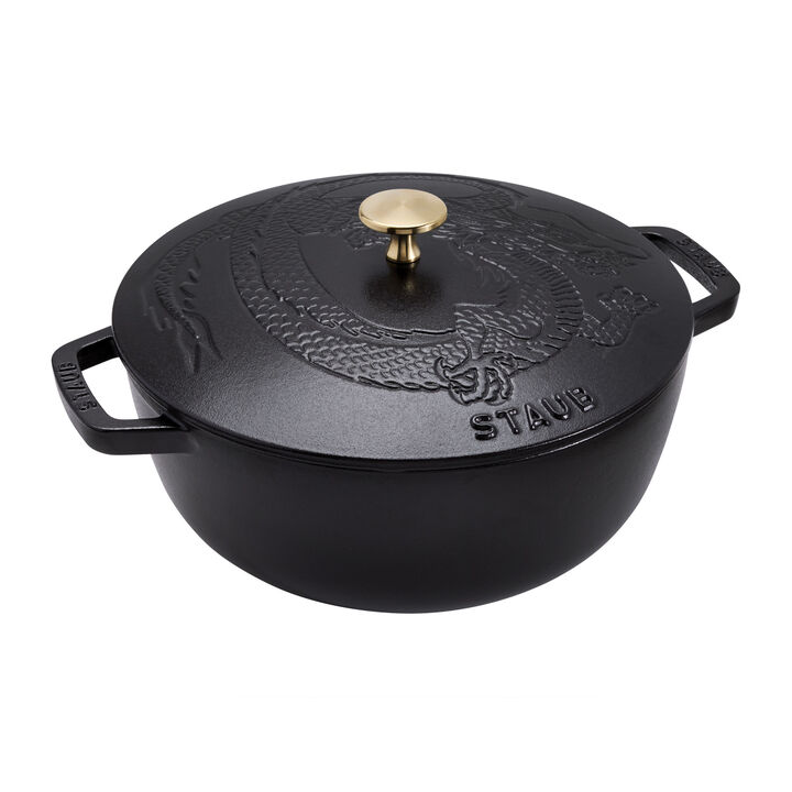 Cast Iron, 3.75 qt, Essential French Oven with Dragon Lid , black matte, large 2