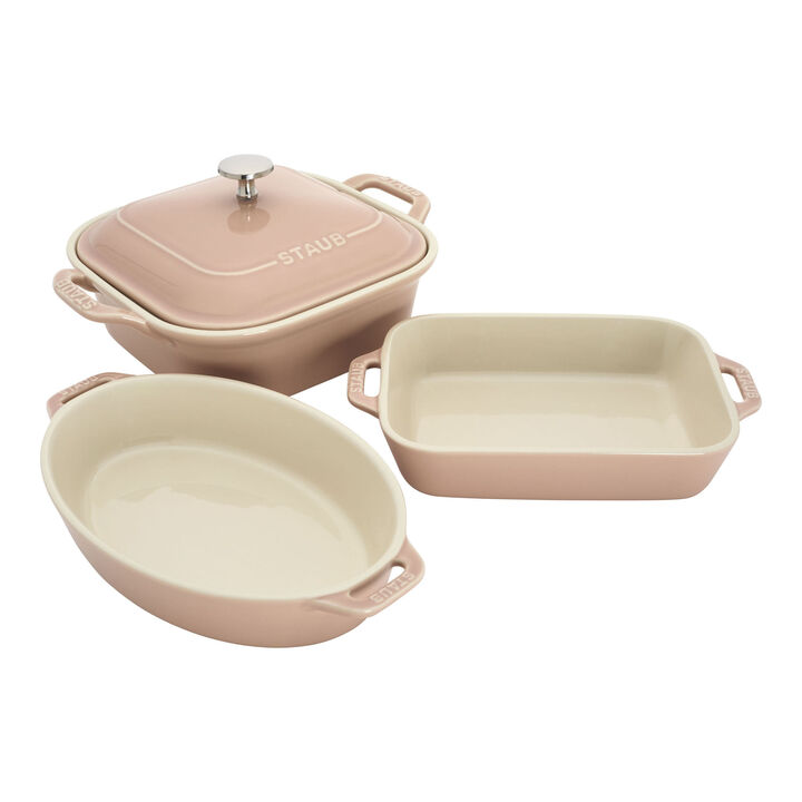 Stoneware, 4-pc, Macaron Mixed Baking Dish Set, light pink, large 1