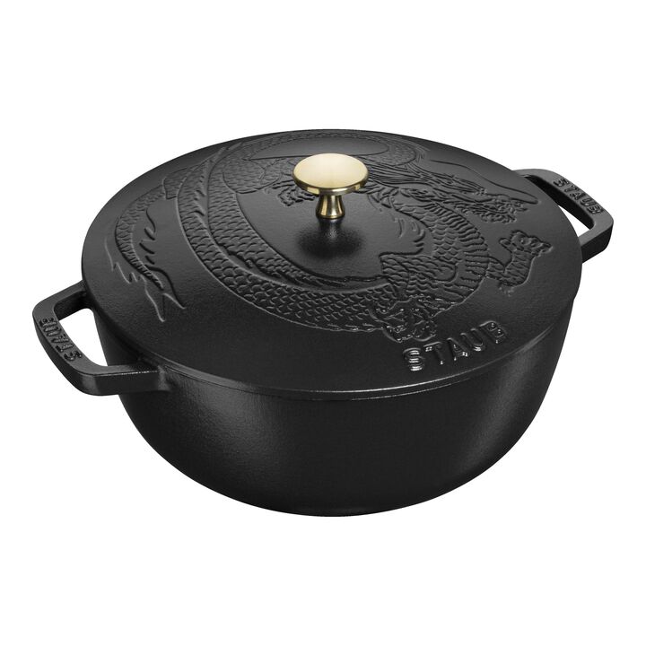 Cast Iron, 3.75 qt, Essential French Oven with Dragon Lid , black matte, large 1