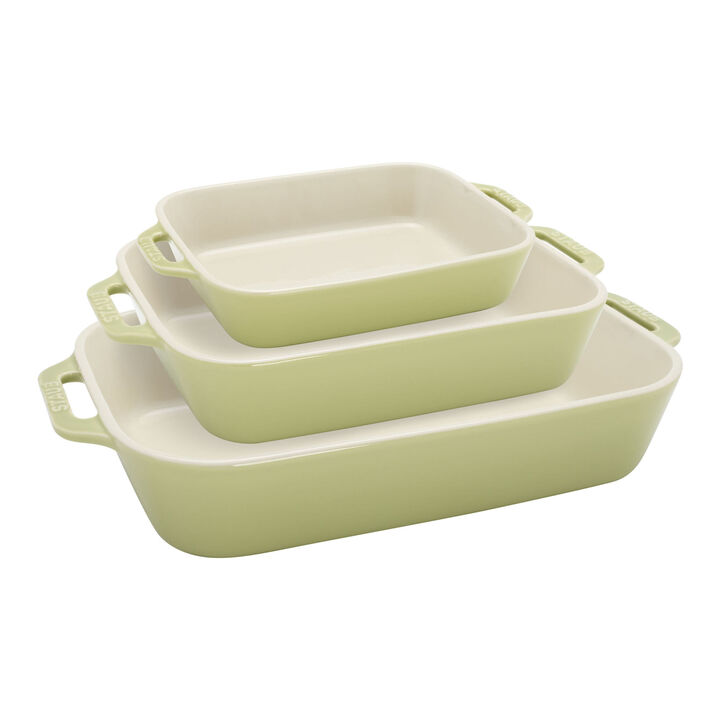Stoneware, 3-pc, Rectangular Baking Dish Set, light green, large 1