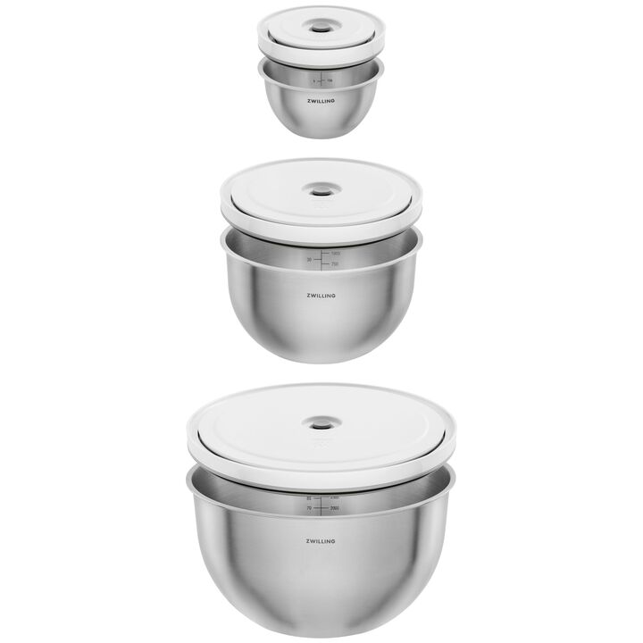 Fresh & Save BOWLS, Vakuum skål sæt S/M/L / 6-dele, Rustfrit stål, Sølv-Hvid, large 2