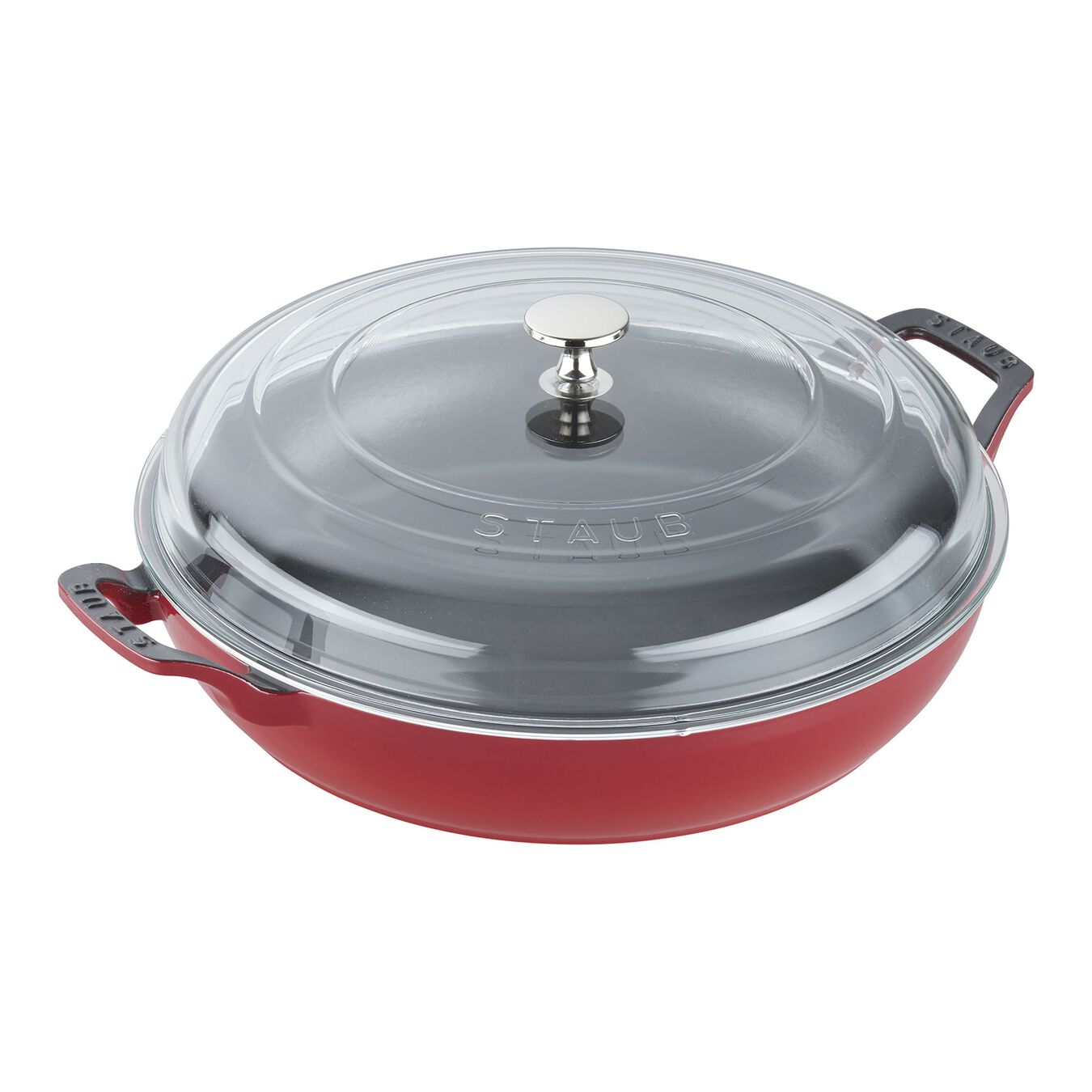 3.5 l cast iron round Saute pan with glass lid, cherry - Visual Imperfections,,large 1
