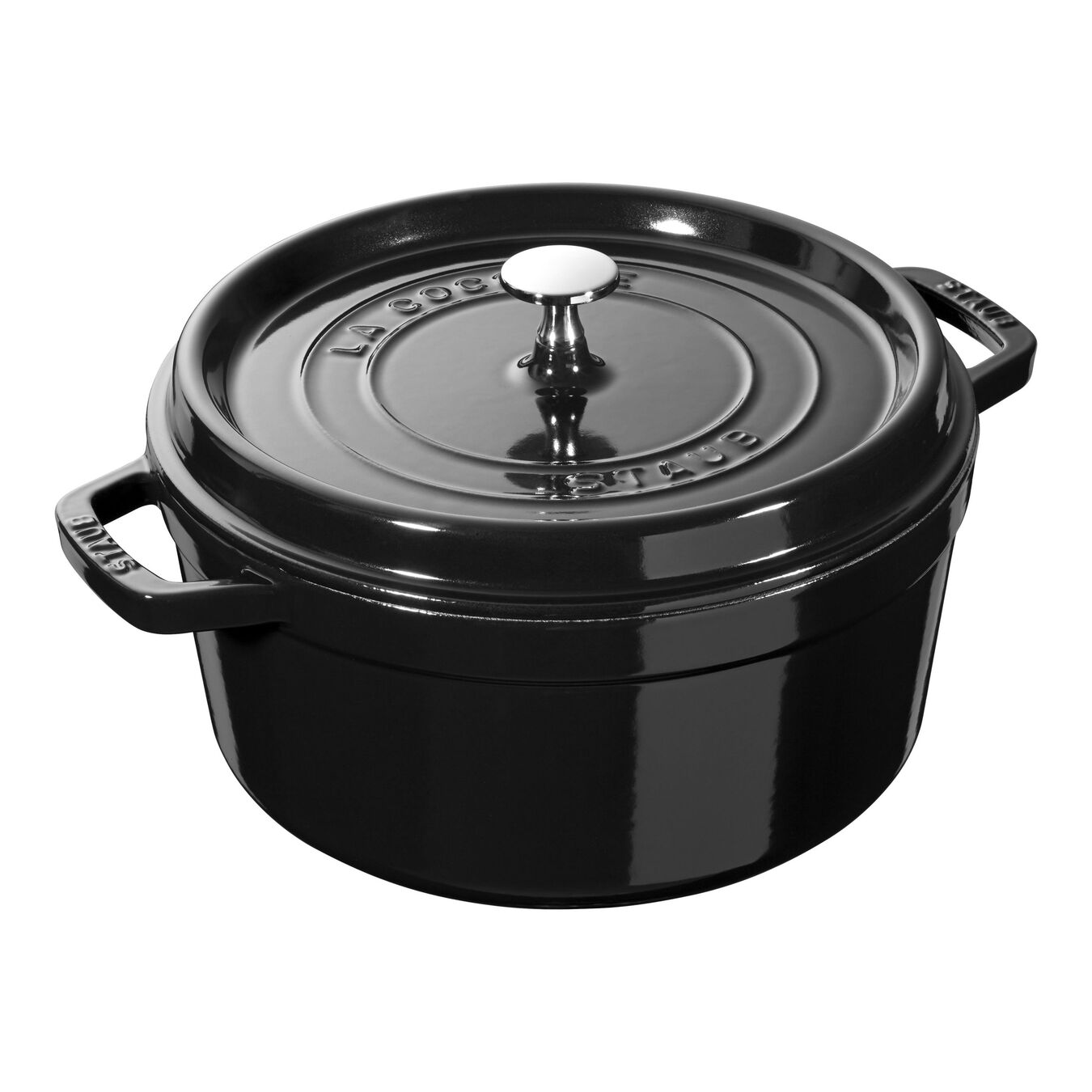 4 qt, round, Cocotte, shiny black - Visual Imperfections,,large 1