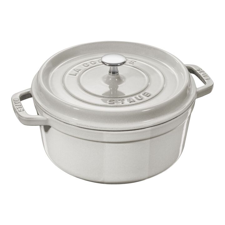 Cast Iron, 4 qt, Round, Dutch Oven, White Truffle, large 1