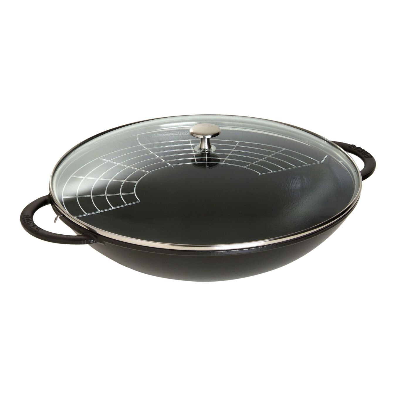 37 cm / 14.5 inch cast iron Wok with glass lid, black - Visual Imperfections,,large 1