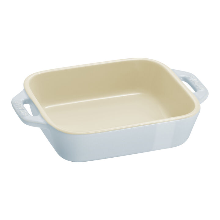 Ceramique, 3-pcs rectangular ceramic Ovenware set light blue, large 2