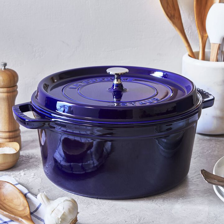 Cast Iron, 4 qt, Round, Dutch Oven, Dark Blue, large 2