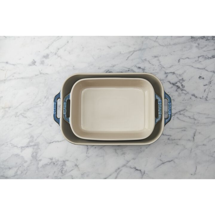 Stoneware, 2-pc, Rectangular Baking Dish Set, rustic turquoise, large 2