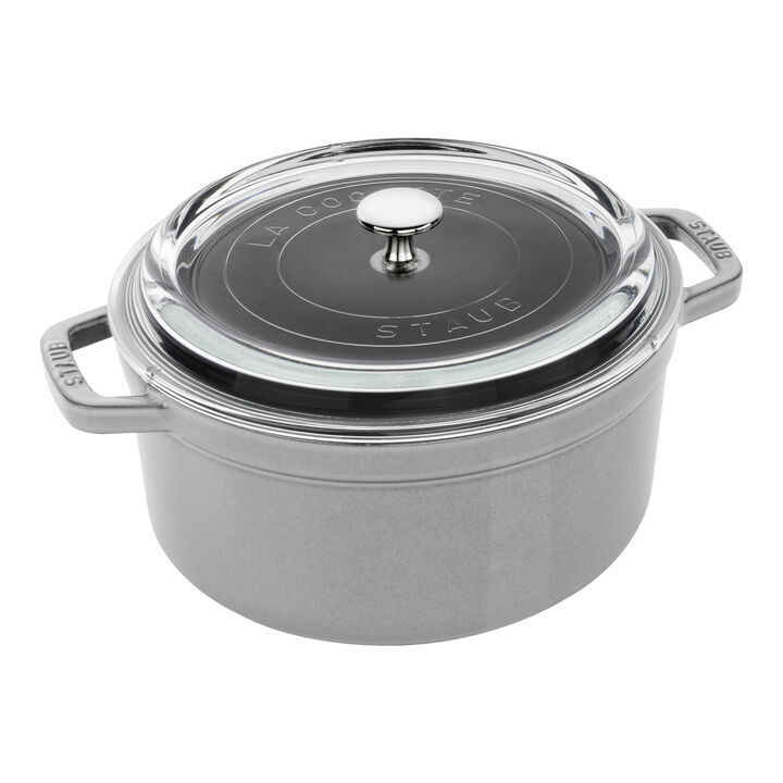 Cast Iron, 4 qt, Round, Glass Lid Dutch Oven, Graphite Grey, large 1