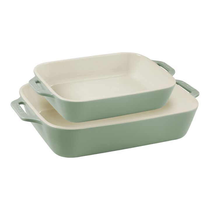 Stoneware, 2-pc, Rectangular Baking Dish Set, eucalyptus, large 1