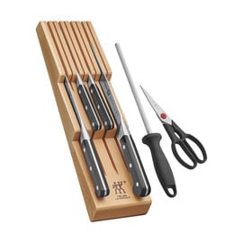 ZWILLING Pro, 7-pc, Block Set with Beechwood In-Drawer Knife Tray, natural