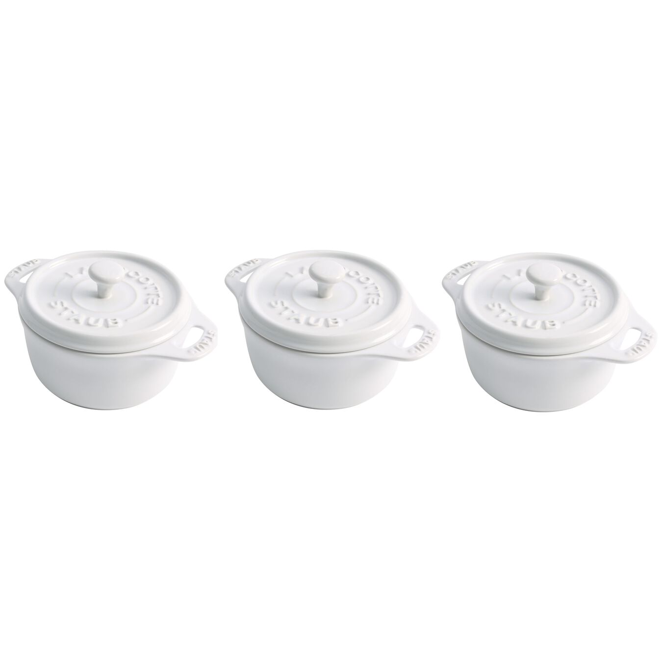 3-pc, Mini Round Cocotte Set, white,,large 1