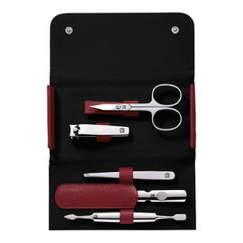 5-pc, Leather Snap Fastener Case, Red